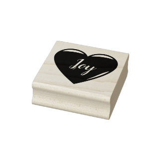 3 Red heart shaped Joy, hearts, Rubber Stamp