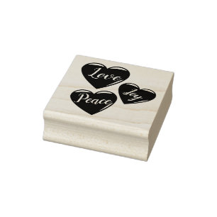 3 Red heart shaped, love, Joy, Peace hearts, Rubber Stamp