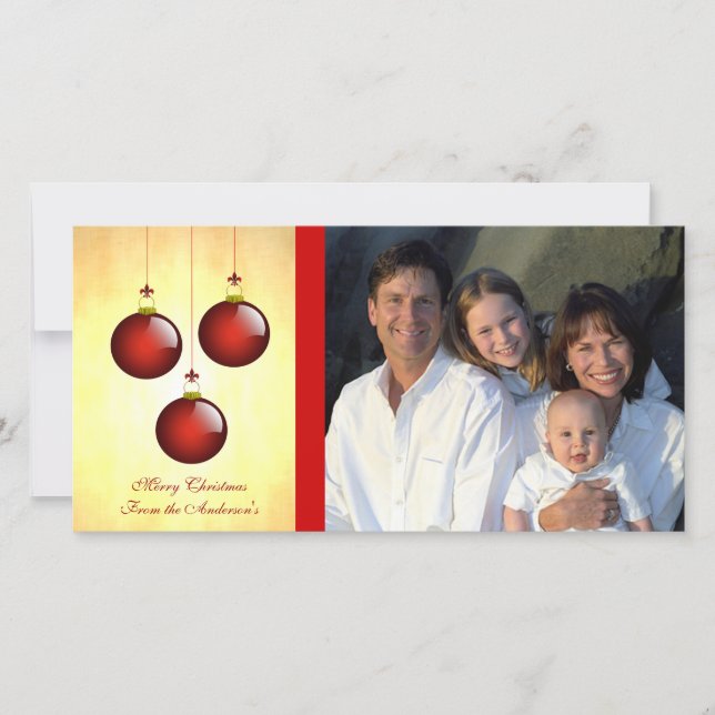 3 Red Ornaments Holiday Card (Front)