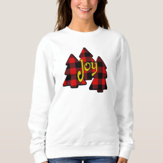 3 RED PLAID CHRISTMAS TREES AND JOY SWEATSHIRT