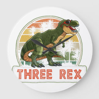 3 Rex Birthday 3 Year Old Dinosaur 3rd Trex Boy Gi Large Clock