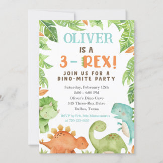 3-Rex Birthday Invitation, Dino 3rd Birthday Invit Invitation