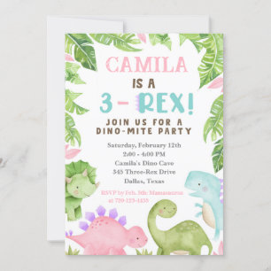 3-Rex Birthday Invitation, Dino 3rd Birthday Invitation