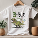 3-Rex Cute Dinosaur Theme 3rd Birthday Party Name  Toddler T-Shirt<br><div class="desc">This super cute 3-Rex Dino toddler t-shirt, with personalised birthday boy / girl's name, is the perfect tee to have your little one wear at their awesome Jurassic dinosaur theme 3rd birthday party - super cute photo keepsake moment! Design features a roaring t-rex dinosaur cartoon wearing a funny birthday hat,...</div>
