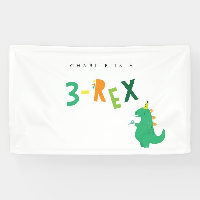 3-Rex Dinosaur 3rd Birthday Party Banner (Horizontal)