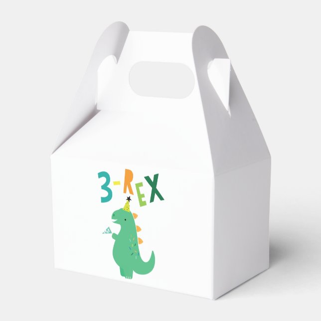 3-Rex Dinosaur 3rd Birthday Party Favour Boxes (Back Side)