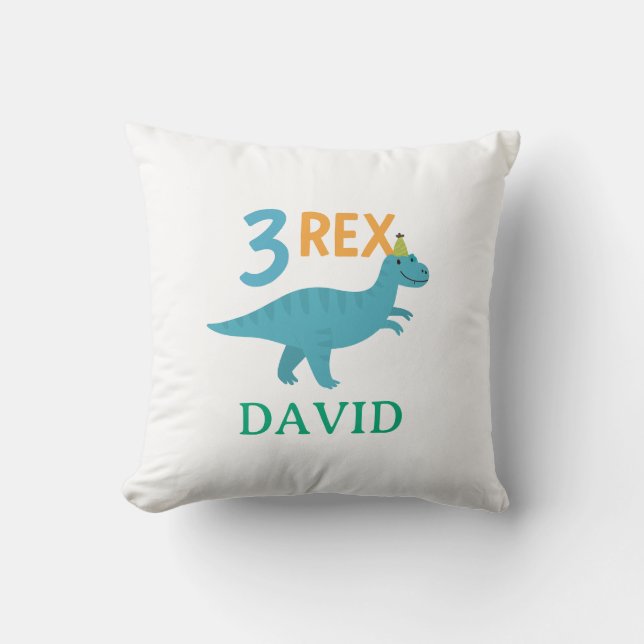 3 Rex Dinosaur Birthday Design Cushion (Front)