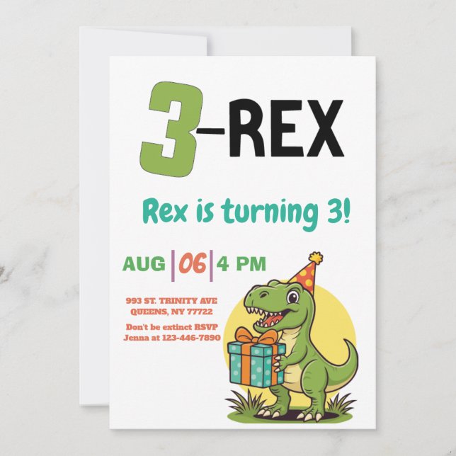 3-Rex Dinosaur cute Three-Rex birthday Invitation (Front)