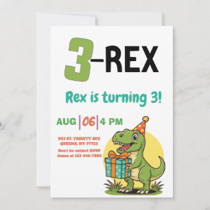 3-Rex Dinosaur cute Three-Rex birthday Invitation
