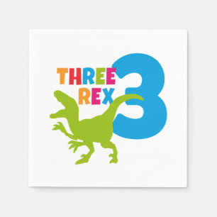 3 Rex Dinosaur Theme Third Birthday Napkin