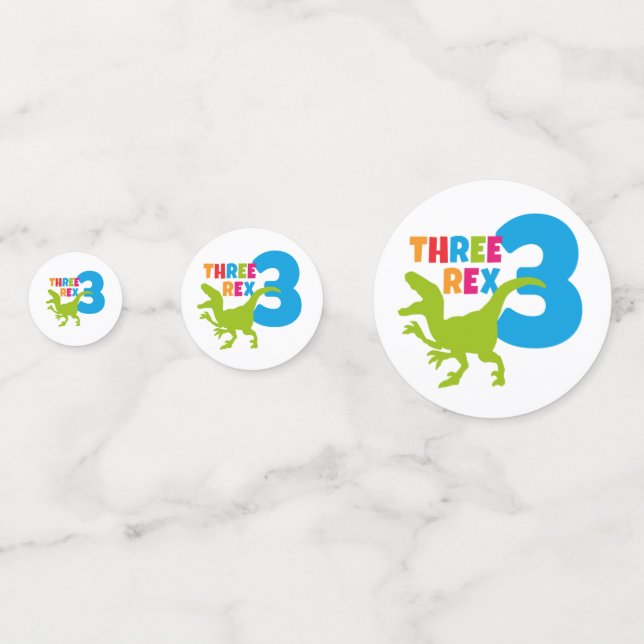 3 Rex Dinosaur Theme Third Birthday Photo Confetti (Backs)