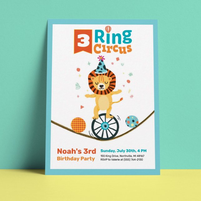 3-Ring Circus Animal Lion 3rd Birthday Invites (Creator Uploaded)