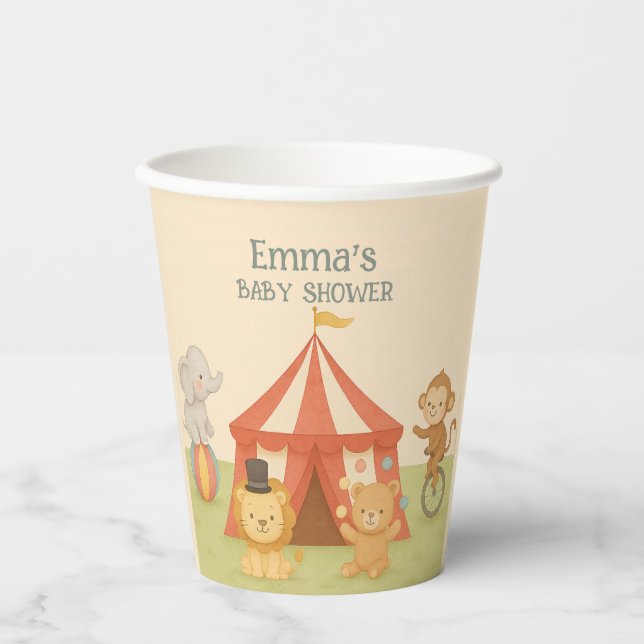 3 Ring Circus Baby Shower Paper Cups (Front)