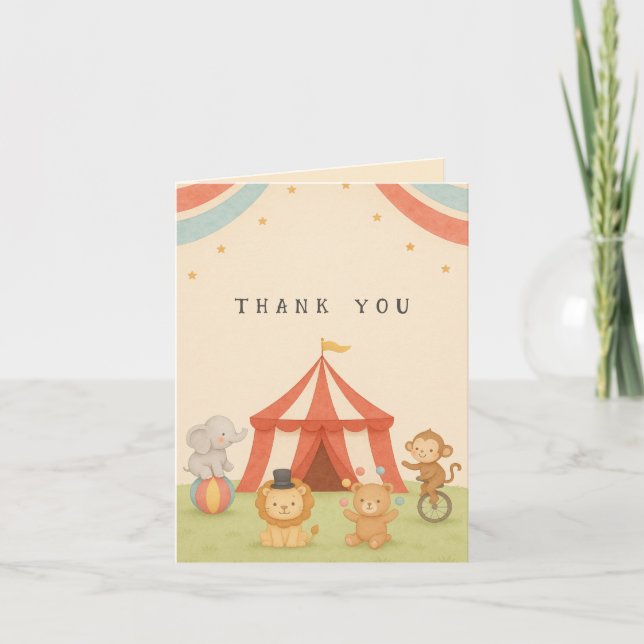 3 Ring Circus Baby Shower Thank You Card (Front)