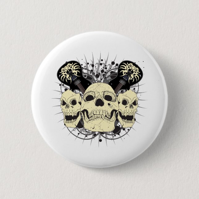 3 Rock n Roll Skulls 6 Cm Round Badge (Front)