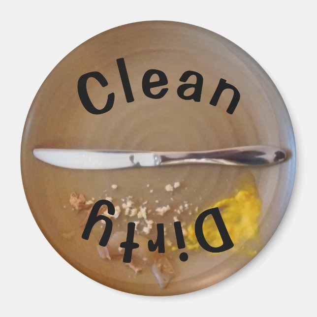 3" Round Clean/Dirty Plate Black Text Dishwasher Magnet (Front)
