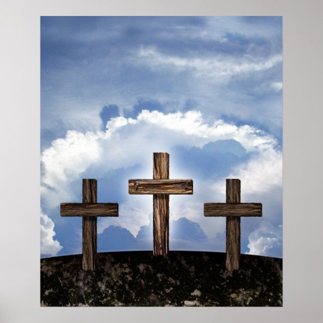 3 Rugged Crosses with Sky Poster (Front)