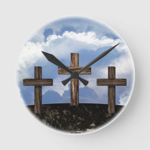 3 Rugged Crosses with Sky Round Clock
