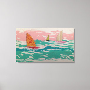 3 sailboats on water - Mixed Media art Canvas Print