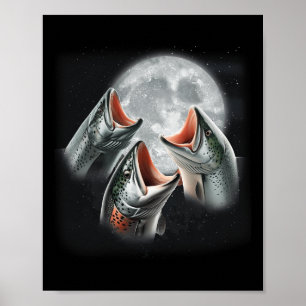 3 Salmon Fish Howling At The Moon Funny Salmon Fis Poster
