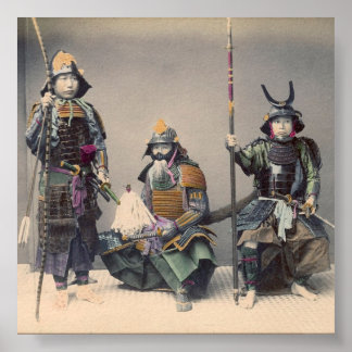 3 Samurai in Armor with Weapons Poster