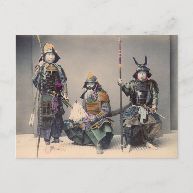 3 Samurai in Armour Vintage Photo Postcard (Front)