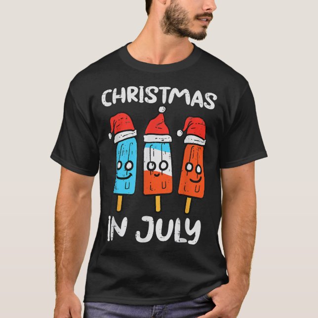 3 Santa Popsicles Christmas In July Cute Summer Xm T-Shirt (Front)