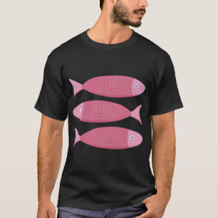 3 Sardines Fish Illustration in Pink T-Shirt