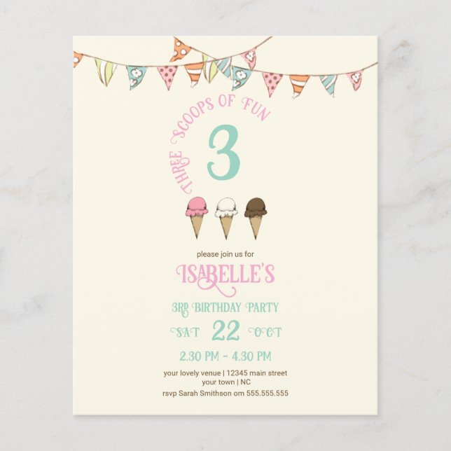 3 Scoops of Fun 3rd Birthday Ice Cream Party  (Front)