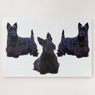 3 Scottish Terrier black silhouette /1014 piece Jigsaw Puzzle
