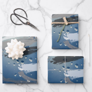 3-set Black and Grey Brushstroke Wrapping Paper