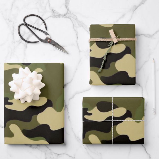 3-set Rustic Camouflage Wrapping Paper (Front)