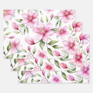 3 Shades of watercolor floral pattern Wrapping Paper Sheet