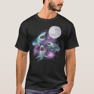 3 Sharks Moon Howling Wolf Parody 3 Great White Sh T-Shirt