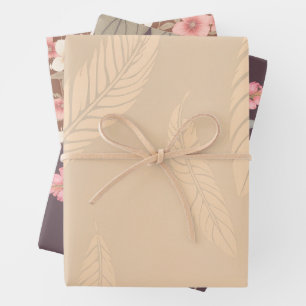3 Sheet Feather & Flower Wrapping Paper