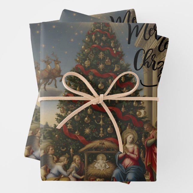 3-Sheet Nativity Santa Christmas Gift Wrap (In situ)