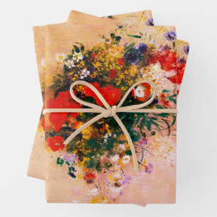 3 Sheets of Vintage Flowers Wrapping Paper