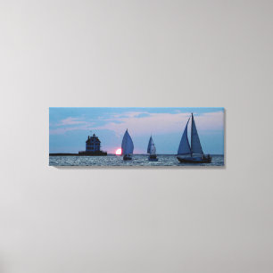 3 Ships at Sunset Wrapped Canvas Print 36 x12