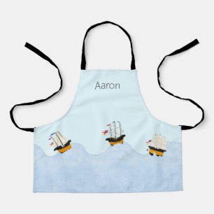 3 Ships Sailing on Rolling Waves Personalised Apron