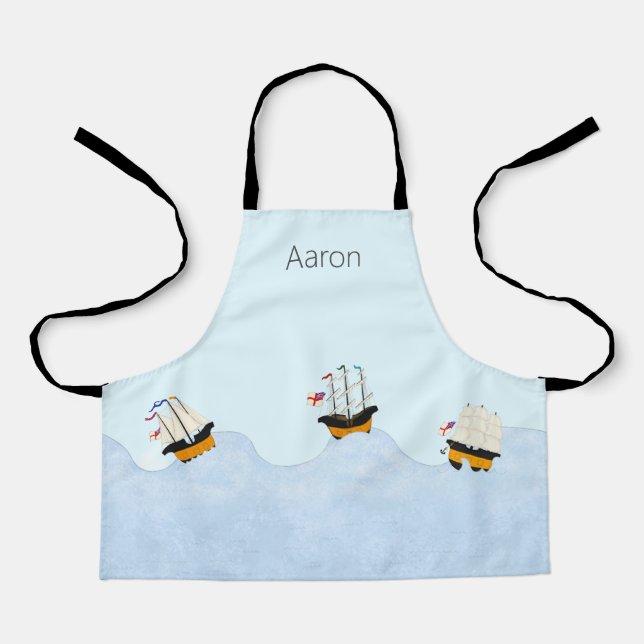 3 Ships Sailing on Rolling Waves Personalised Apron (Front)