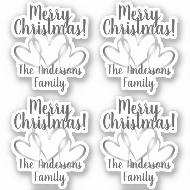 3 Silver Hearts Merry Christmas Personalised Name (Front)