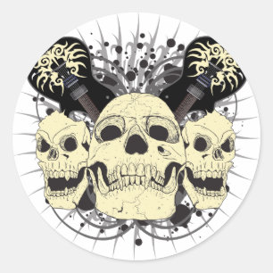 3 Skull Guitars Classic Round Sticker