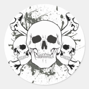 3 Skulls & Cross Bones Classic Round Sticker