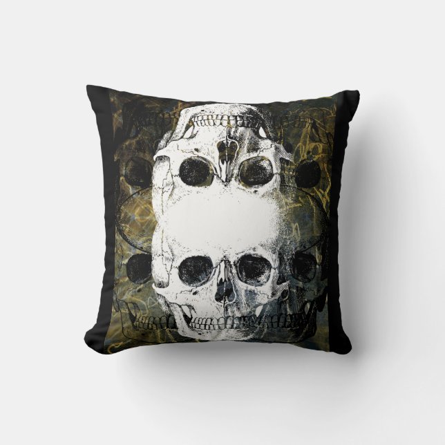 3 Skulls Graffiti Cushion (Front)