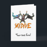 3 Skydivers - Orange Card<br><div class="desc">This skydiving item is part of a collection of mix & match gifts and goodies all with the same design. As with most of my collections, you may also find matching mugs, key chains, magnets, buttons, cards, aprons, and key chains. I hope you have fun decorating your home with these...</div>