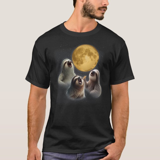 3 Sloths Howling At The Moon Funny Sloth Animal Lo T-Shirt (Front)