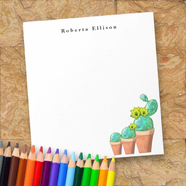 3 Southwestern Potted Cactus Plants  Floral Custom Notepad (cute personalized note pad)