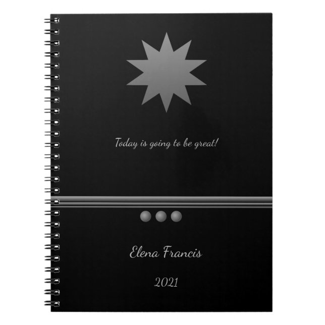 3 Sphere Silver Text Black Professional Notebook (Front)