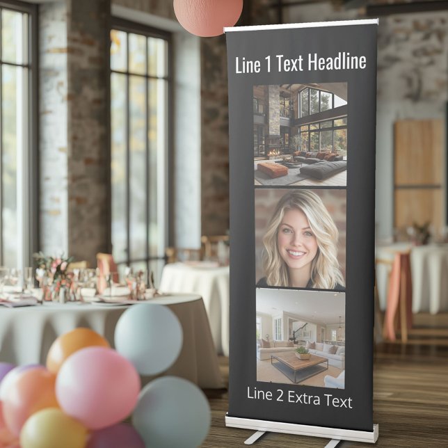 3 Square Photo Collage CAN EDIT COLOR Retractable Banner (Custom Photo Banner)