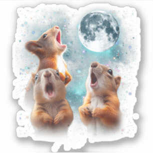 3 Squirrel Moon Howling Squirrel Head Funny